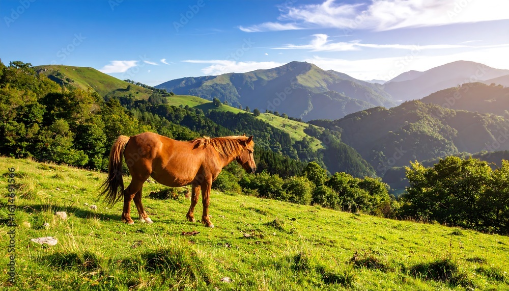 Obraz premium Horse in a mountain pasture