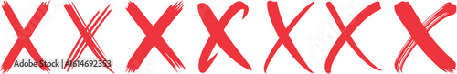 Red Brush Strokes X Marks Set Design on White Background Rough Texture Line