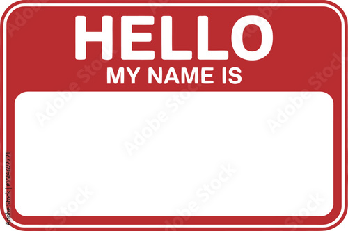 Red Badge with Hello My Name Is and Reflective Surface Design