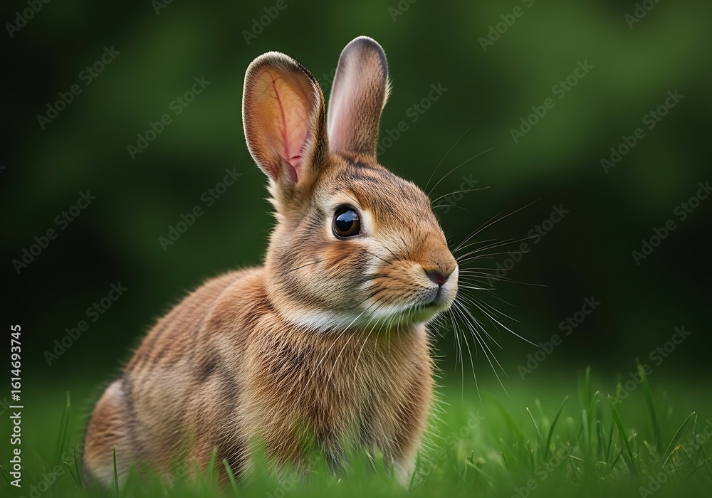 Fototapeta premium Rabbit eating grass in a green field