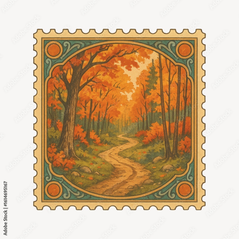 Obraz premium Vintage autumn forest stamp