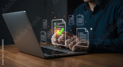 Online Document Approval and Verification with Laptop and Checklist