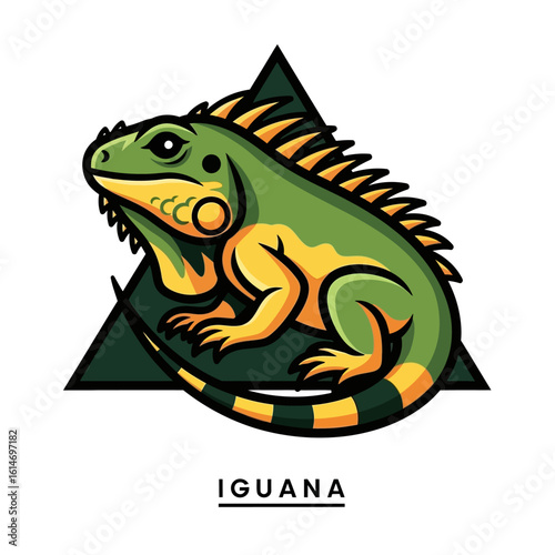 Bold iguana lizard mascot logo design. Stylized green reptile graphic emblem, isolated on a white background for a team or company.