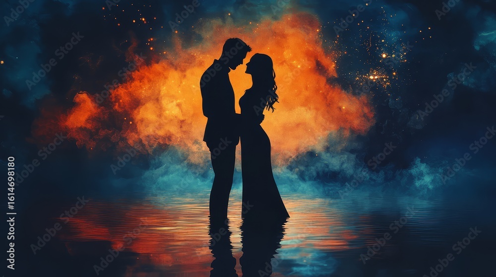 Obraz premium decor dark blue and orange proposal