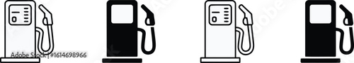 Gas Station Pump Icons, Fuel Dispenser Symbols, Minimalist Design, Black and White
