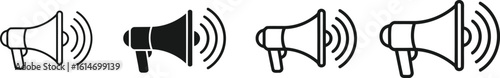 Loudspeaker Megaphone Icons Collection Line and Solid Style on White
