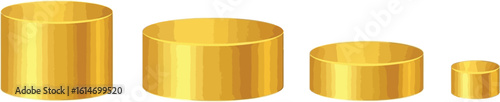 Gold cylinder set vector illustration for graphic design and presentation templates usage needs
