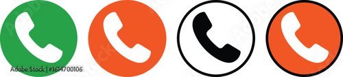 Phone Icon Set in Green Orange Black Colors Round Call Sign Design on White Background