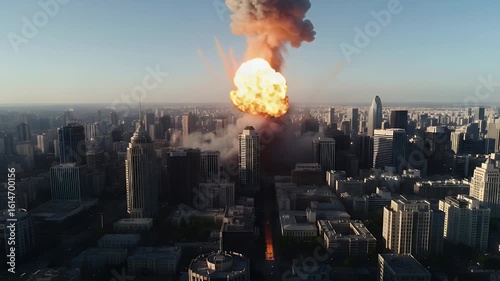 Massive building fire erupting in city skyline