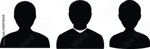 black silhouette portrait, black and white, minimalist, simple, faceless, anonymous, three figures
