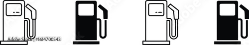 Set of Outlined and Solid Style Gas Pump Icons on a White Background Isolated