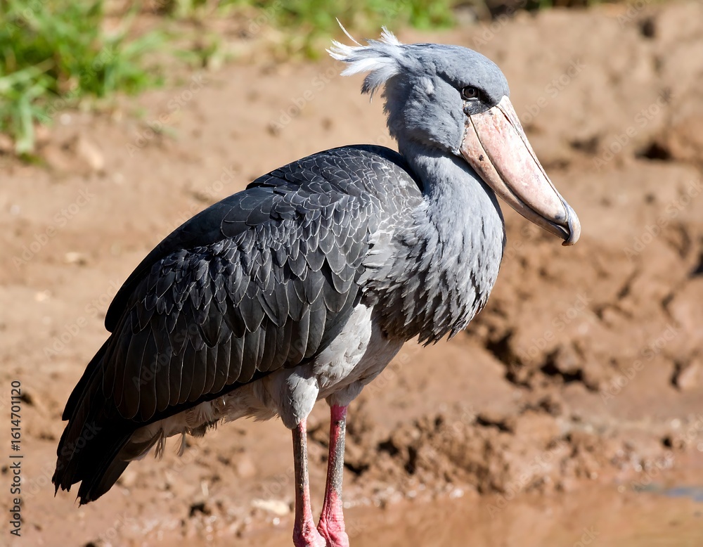 Fototapeta premium Gray bird with long beak, profile view