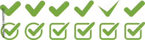 Variety of Green Check Mark Icons Isolated on White Background for Design Use