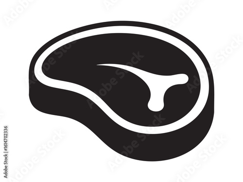 Black and white minimalist steak icon with bone meat food