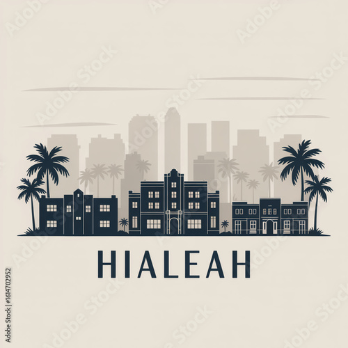 Hialeah Skyline Silhouette - Tropical South Florida City Vector Illustration