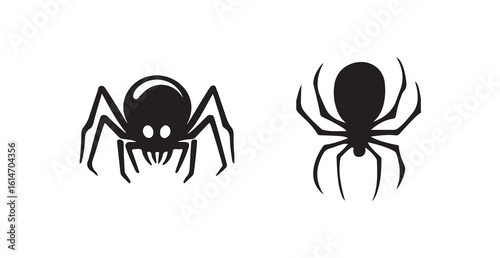 Spider black silhouette vector, Simple silhouette Design vector icon with white background, Scary and dangerous spider with big paws, vector illustration eps 10.