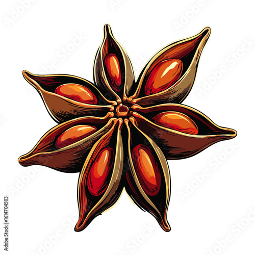Star anise vector color illustration. Aromatic spice on isolated background for packaging and design