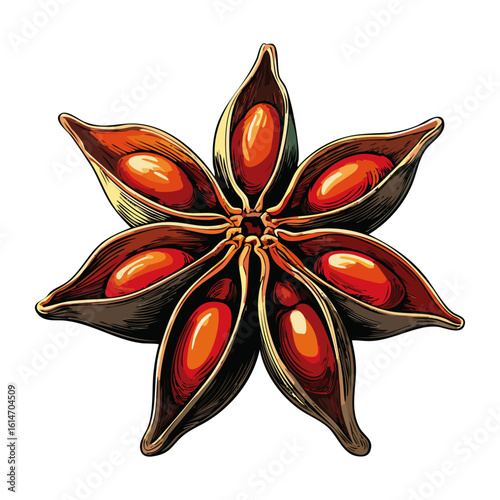Star anise vector color illustration. Aromatic spice on isolated background for packaging and design
