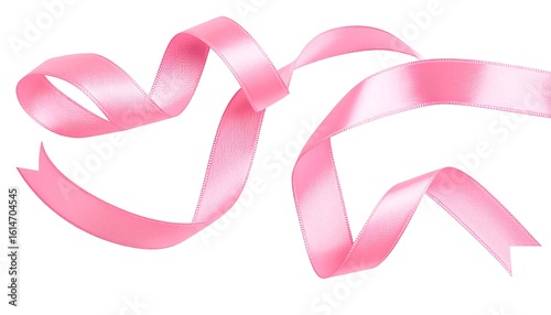 Pink satin ribbon swirls on white background