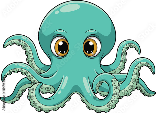 Cartoon octopus with big eyes, cute sea creature, underwater character, marine life illustration, vector design, playful aquatic animal, expressive drawing