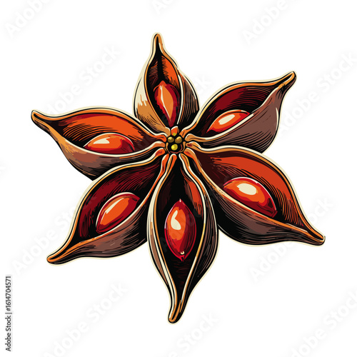 Star anise vector color illustration. Aromatic spice on isolated background for packaging and design
