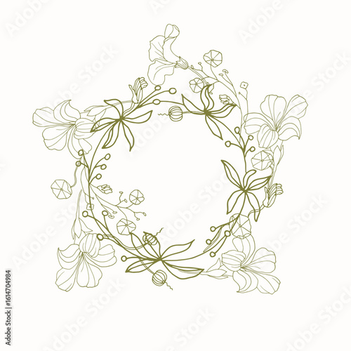 Cute wreath with green nasturtium flowers. Floral design for wedding, invitations and greeting cards.