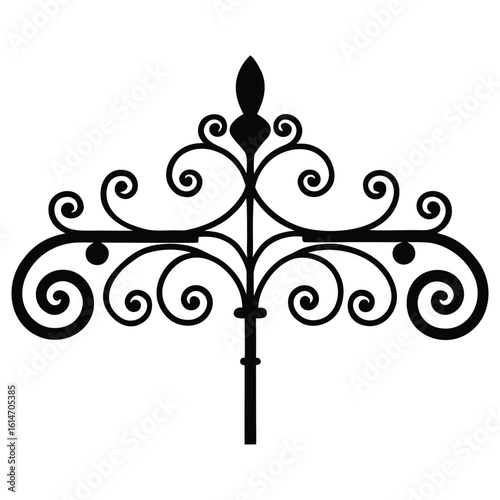 Ornate black wrought iron decorative scrollwork element