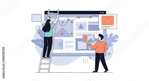 Team of designers collaborating on a digital user interface design project for a web application
