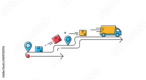 Visualizing the logistic process of package delivery from origin to final destination showing transportation and tracking