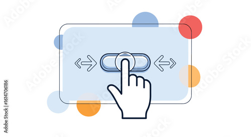 Interactive slider control element with finger touch input and circular visual indicators representing user engagement