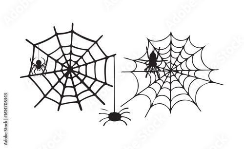 Halloween spiders and web silhouette design, Spider web black silhouette icon, spider, leaf, monochrome, vector illustration eps 10