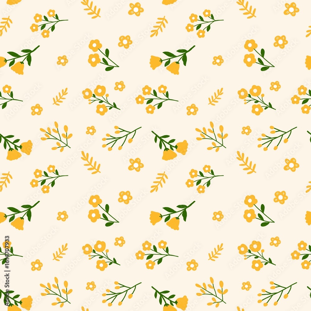 Fototapeta premium Yellow Floral Pattern – Minimal Botanical