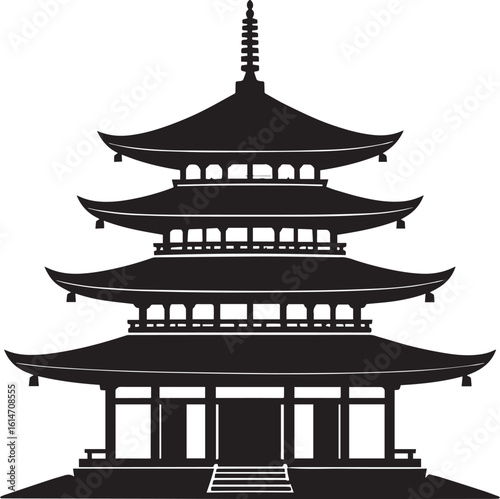 Ancient Japanese Pagoda Icon Silhouette | Black Vector Temple Illustration