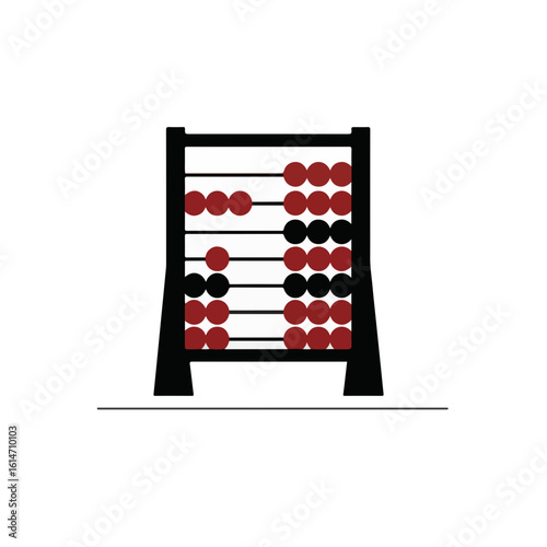 Mathematical silhouette of vertical abacus in black and dark red palette