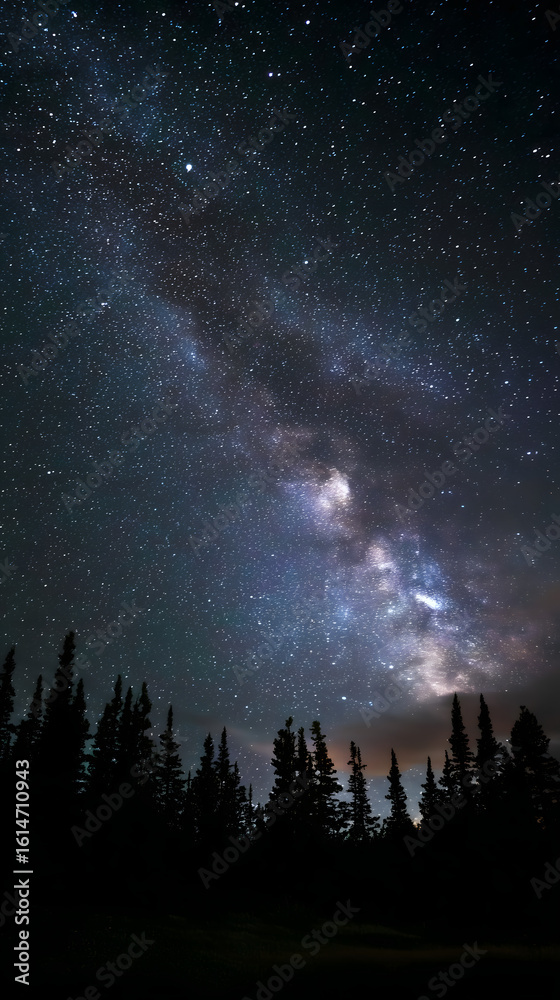 Fototapeta premium Milky Way Galaxy Above Forest Silhouette