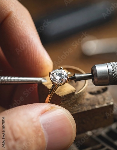 Jeweler meticulously crafting a diamond ring