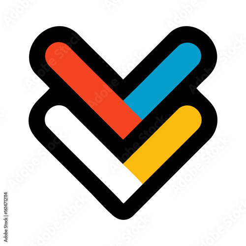 Abstract Interlocking Arrows Logo with Bold Colors and Black Outline on White