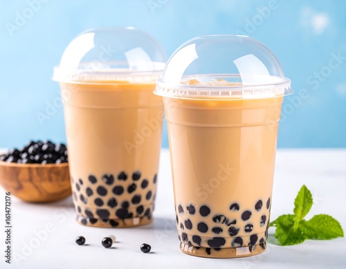 Iced bubble tea drinks close