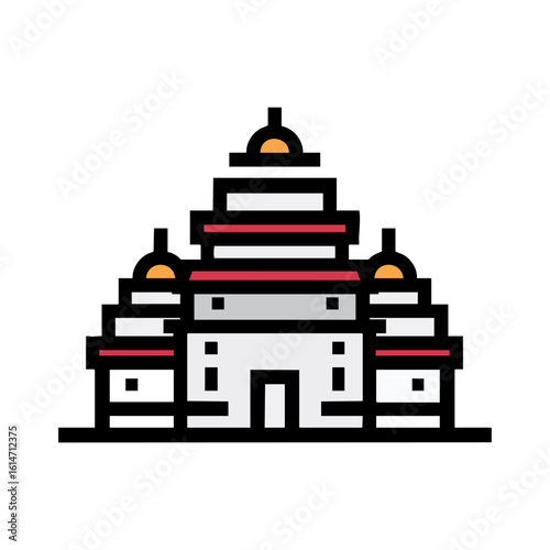 Grand Asian Temple Icon with Symmetrical Tiers and Golden Finials