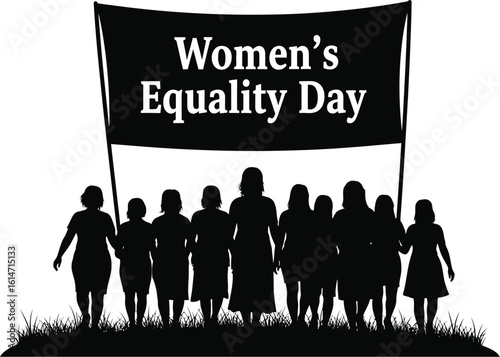 A silhouette of women holding a banner for women's equality day, symbolizing the fight for equal rights and empowerment