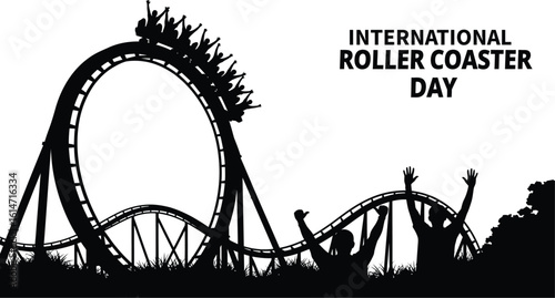 A silhouette of a rollercoaster with people riding it to celebrate national roller coaster day