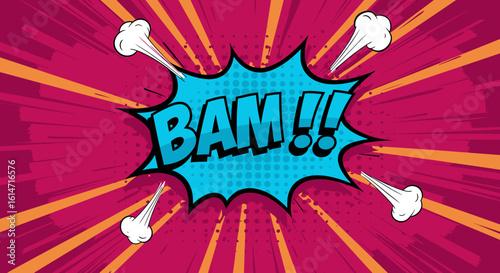 Comic Book Style "BAM!!" Explosion with Radial Lines and Smoke