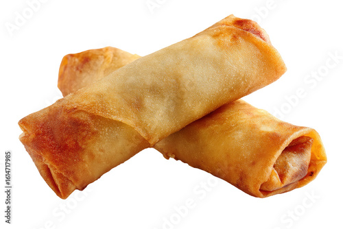 Obraz na płótnie Two Crispy Fried Spring Rolls Close Up on Transparent Background