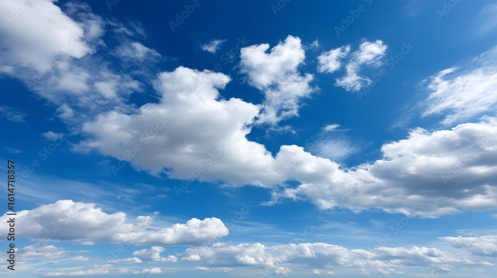 Fototapeta premium Calm atmosphere with fluffy clouds in bright sky