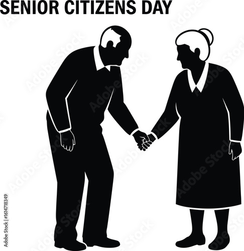 An elderly couple is holding hands to celebrate senior citizens day