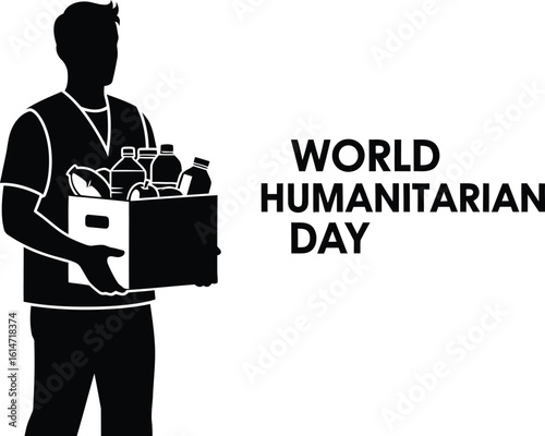 A person is holding a box of food to celebrate world humanitarian day