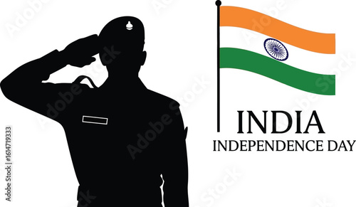 Silhouette of a soldier saluting the Indian flag India independence day, a celebration of freedom and patriotism
