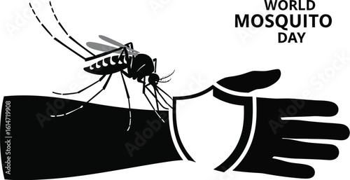 A mosquito is shown with a shield world mosquito day, raising awareness about disease prevention and health protection
