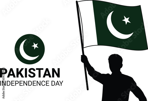 Illustration of Pakistan independence day with a person holding the flag