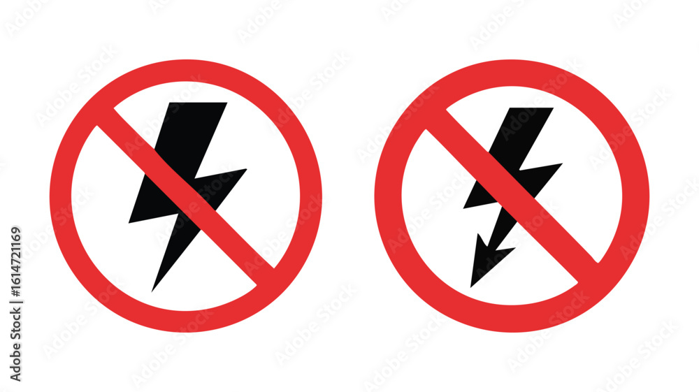 Obraz premium No Electricity Sign Vector: Prohibition Symbol for High Voltage and Electrical Hazards, Safety Warning Icon for Danger Zones and Equipment Labels